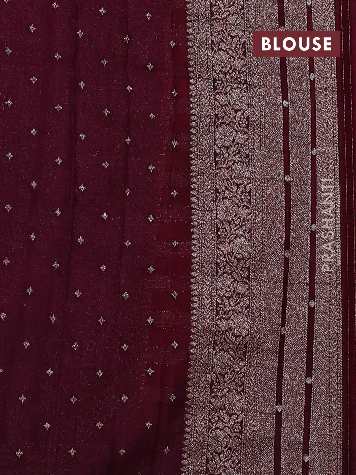 Banarasi semi crepe saree orange and wine shade with allover zari weaves and long zari woven border - Image 3