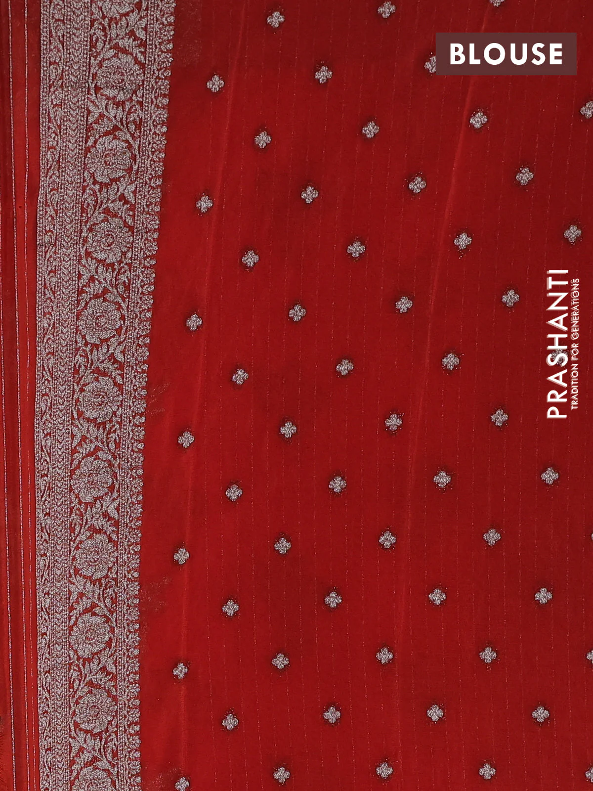 Banarasi semi crepe saree orange with allover thread & zari woven buttas and zari woven border - Image 3