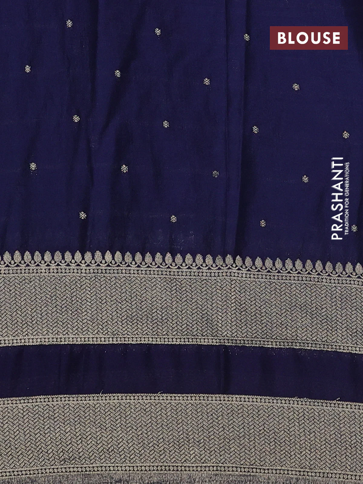 Banarasi semi crepe saree pastel blue and navy blue with allover zari weaves & buttas and rettapet zari woven border - Image 3