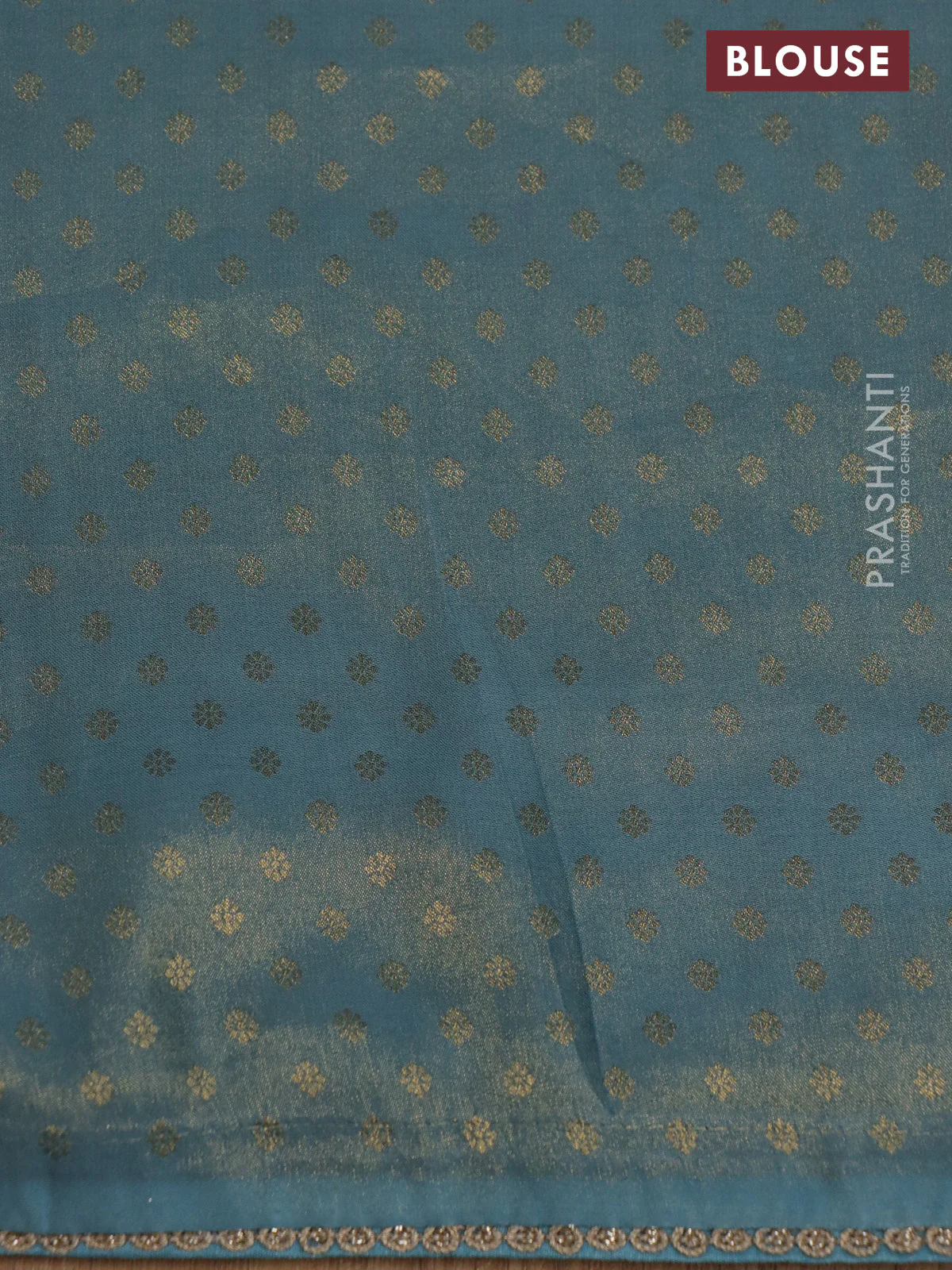 Banarasi semi crepe saree pastel blue shade with allover zari woven brocade weaves and lace work border - Image 4