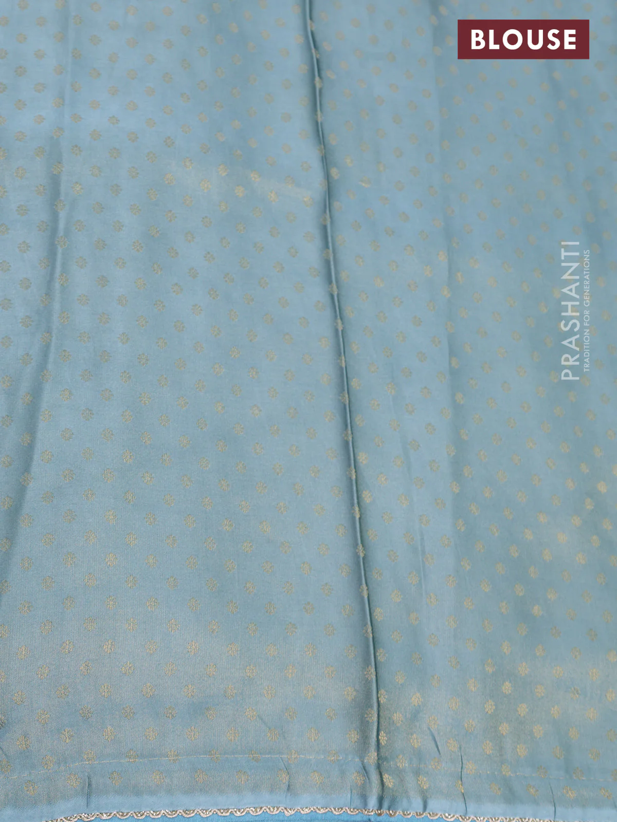 Banarasi semi crepe saree pastel blue with allover zari woven brocade weaves and lace work border - Image 4