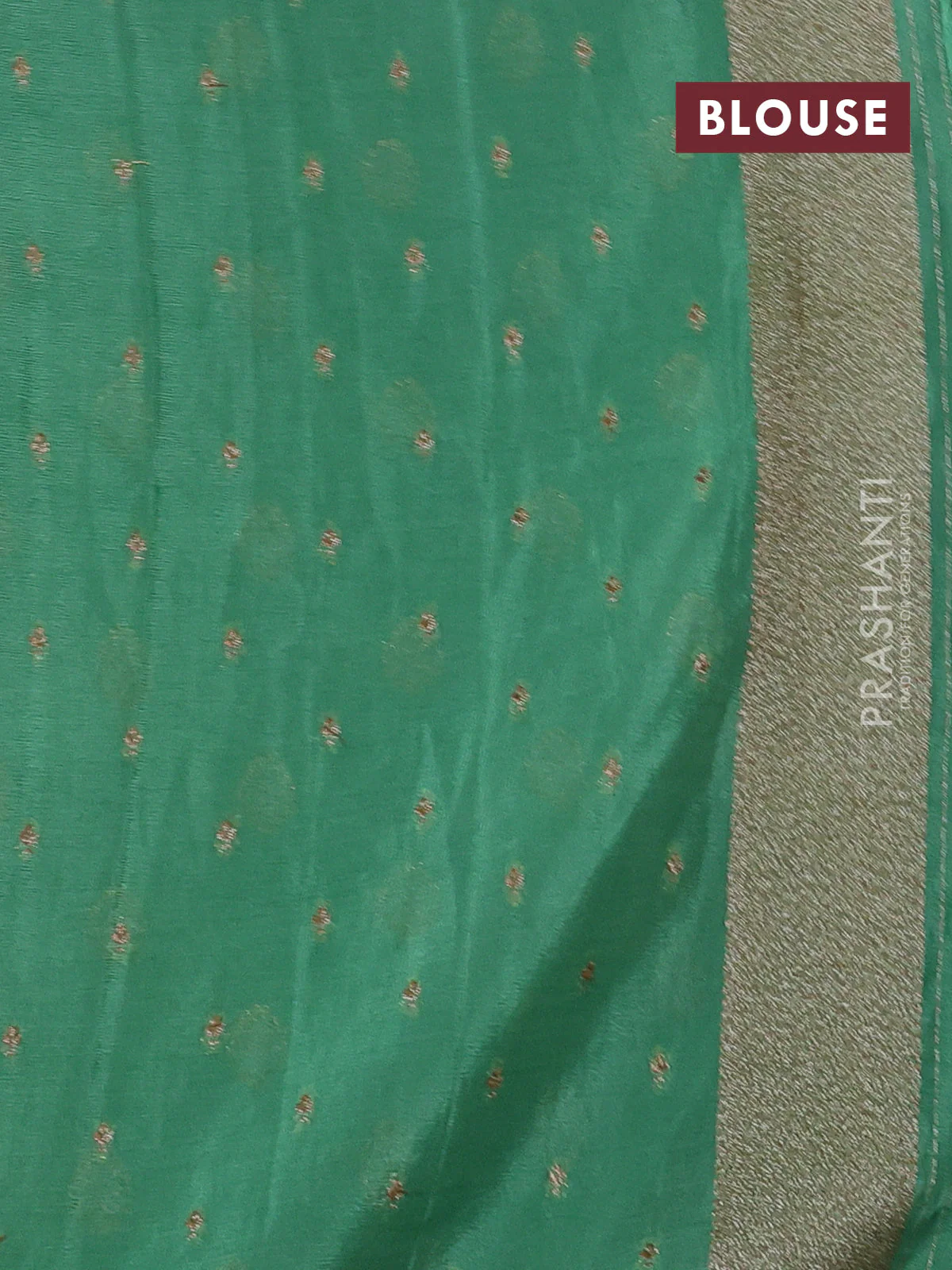 Banarasi semi crepe saree pastel green with allover thread & zari woven buttas and zari woven border - Image 3