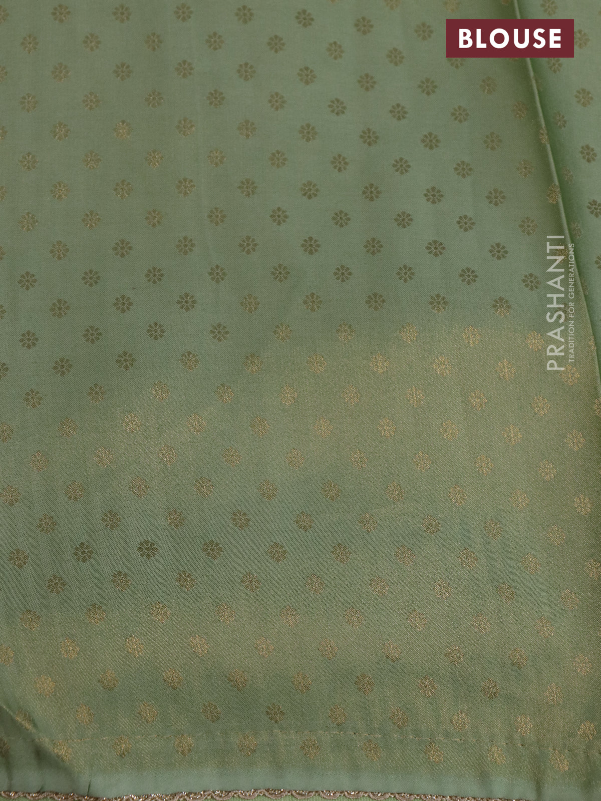 Banarasi semi crepe saree pastel green with allover zari woven brocade weaves and lace work border - Image 4