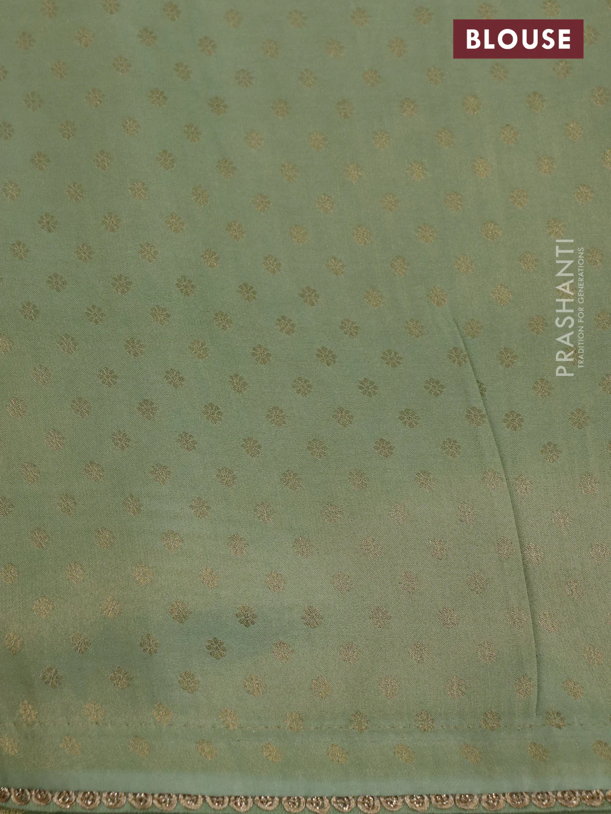 Banarasi semi crepe saree pastel green with allover zari woven brocade weaves and lace work border - Image 4
