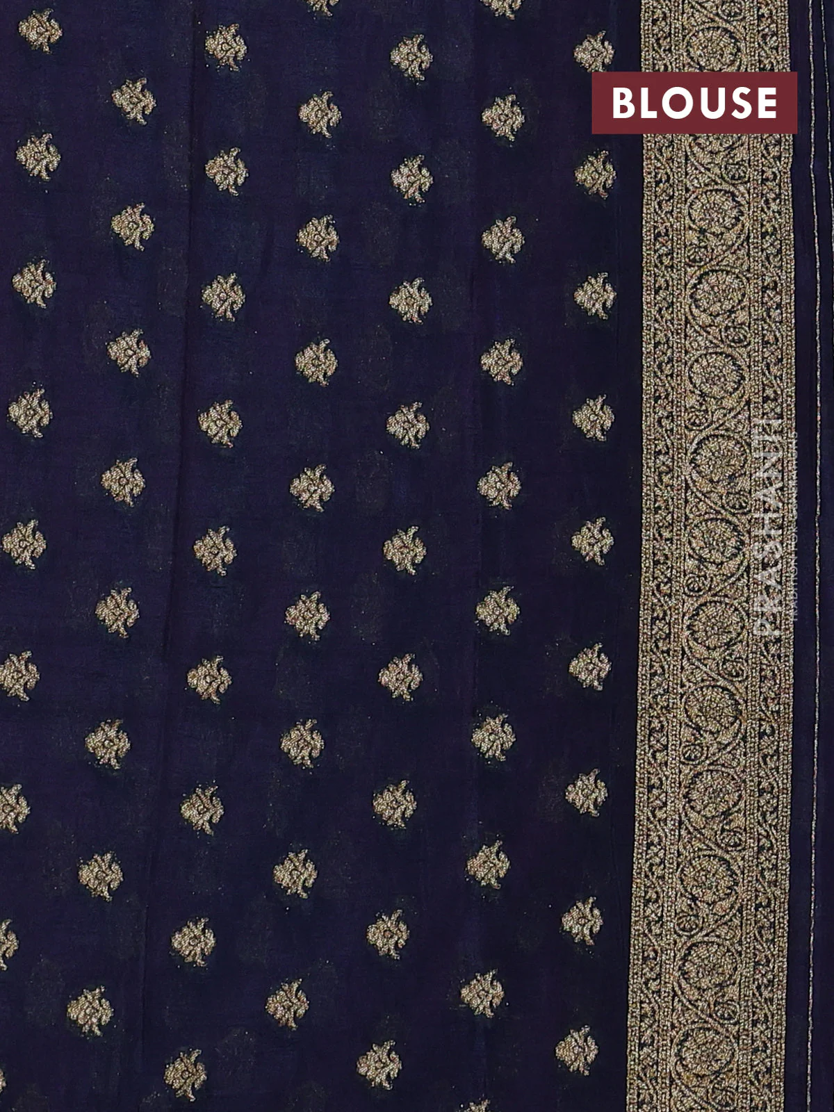 Banarasi semi crepe saree pastel pink and peacock blue with allover thread & zari woven buttas and woven border - Image 3