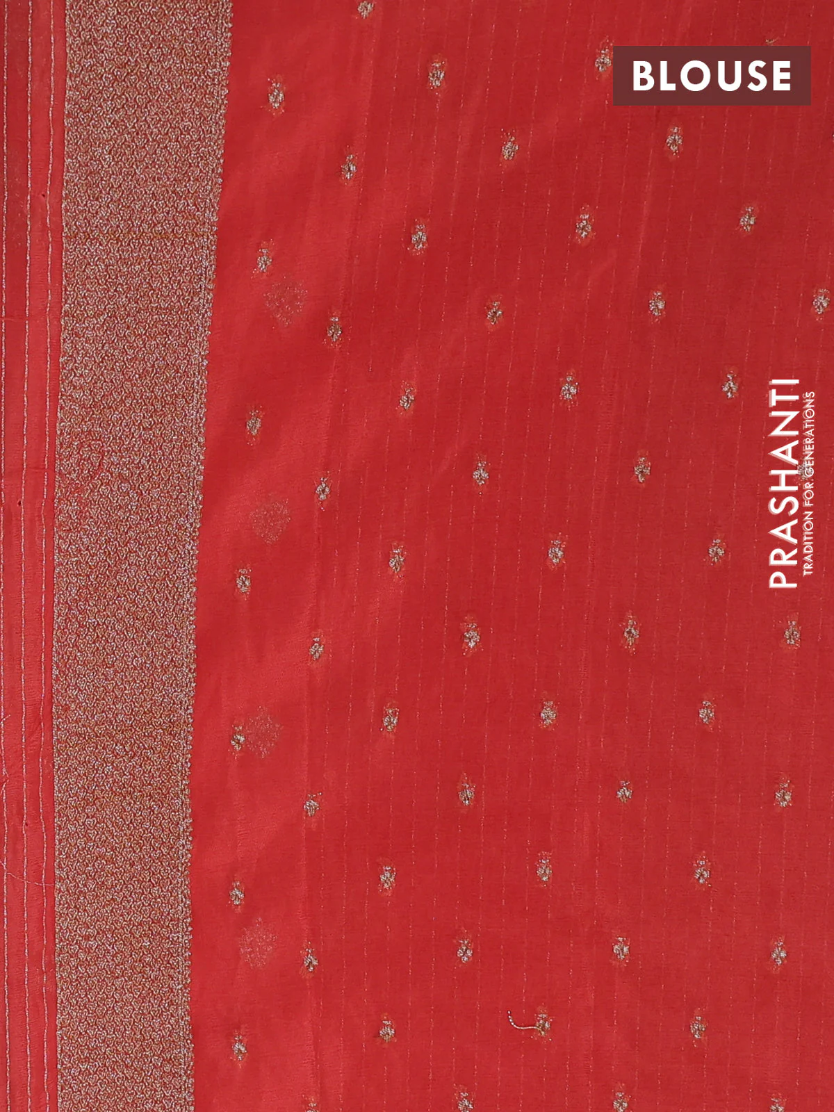 Banarasi semi crepe saree peach orange with allover thread & zari woven buttas and zari woven border - Image 3
