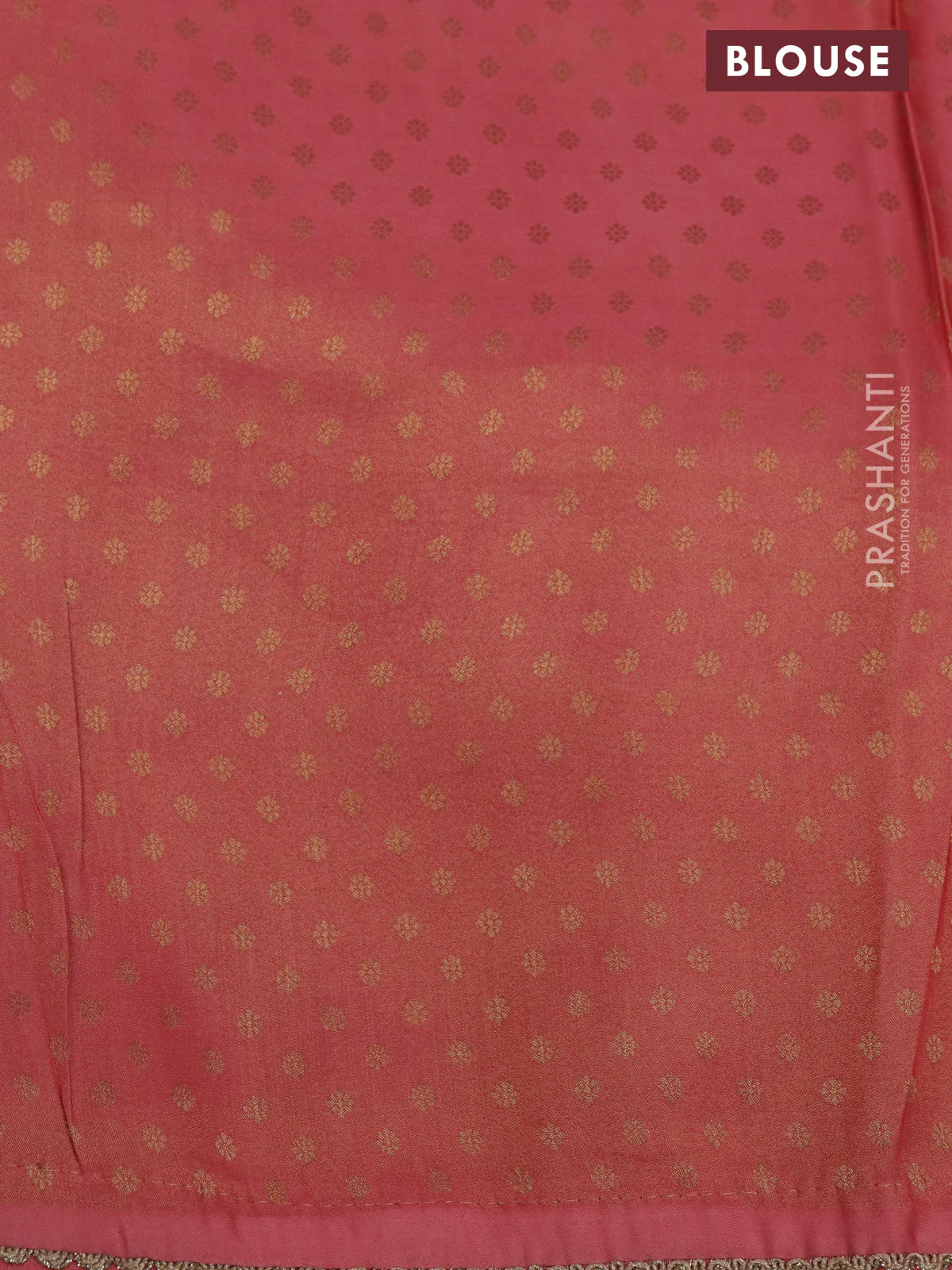 Banarasi semi crepe saree peach pink with allover zari woven brocade weaves and lace work border - Image 4