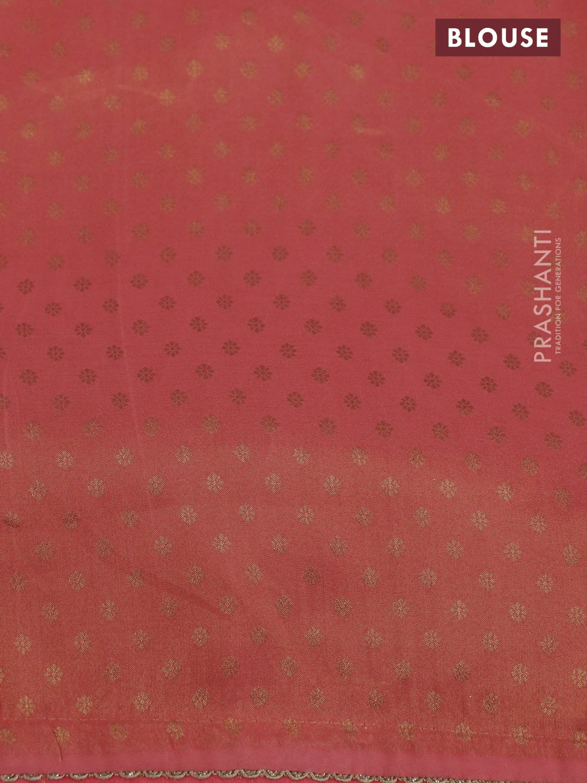 Banarasi semi crepe saree peach pink with allover zari woven brocade weaves and lace work border - Image 4