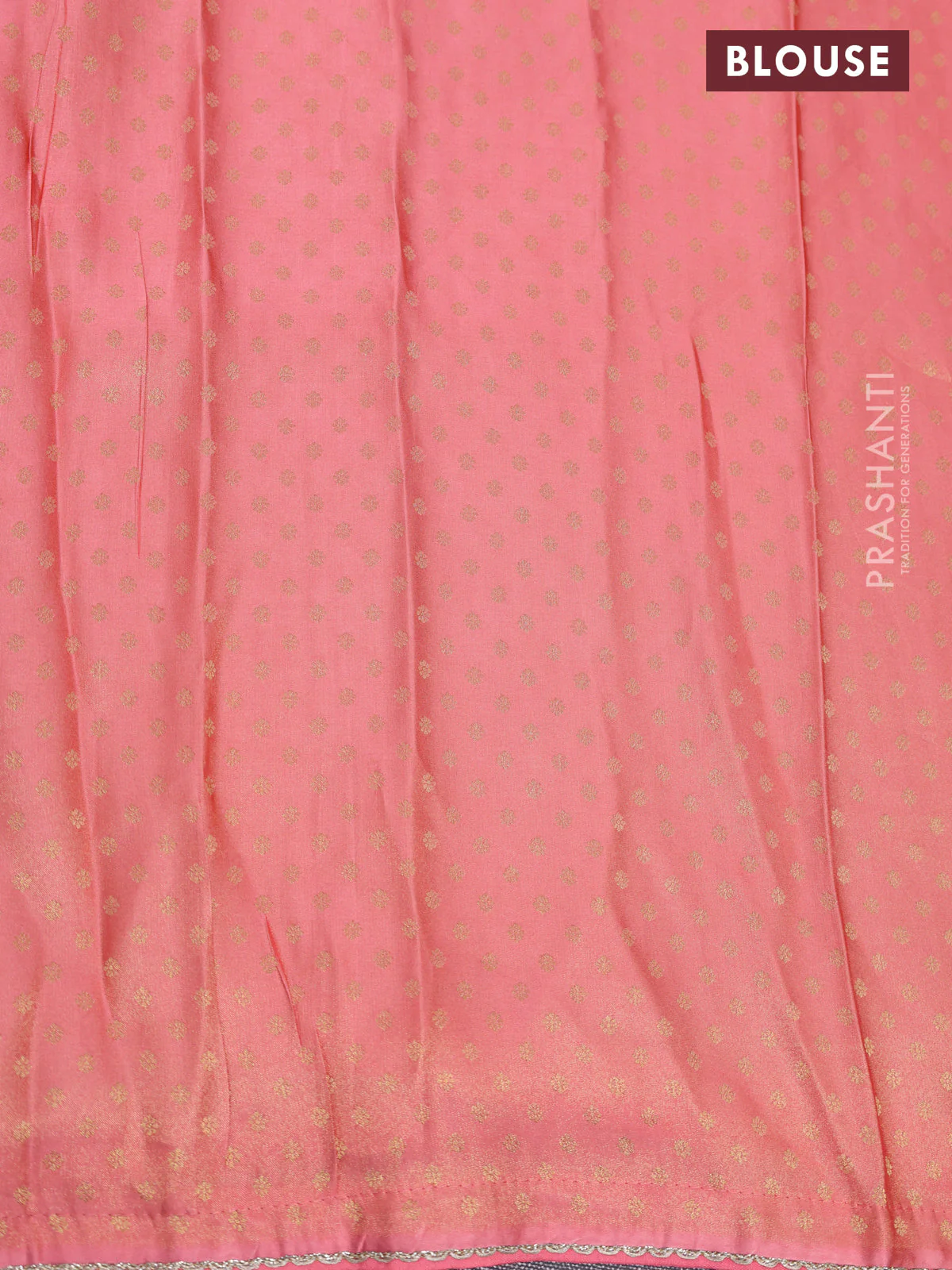 Banarasi semi crepe saree peach pink with allover zari woven brocade weaves and lace work border - Image 4
