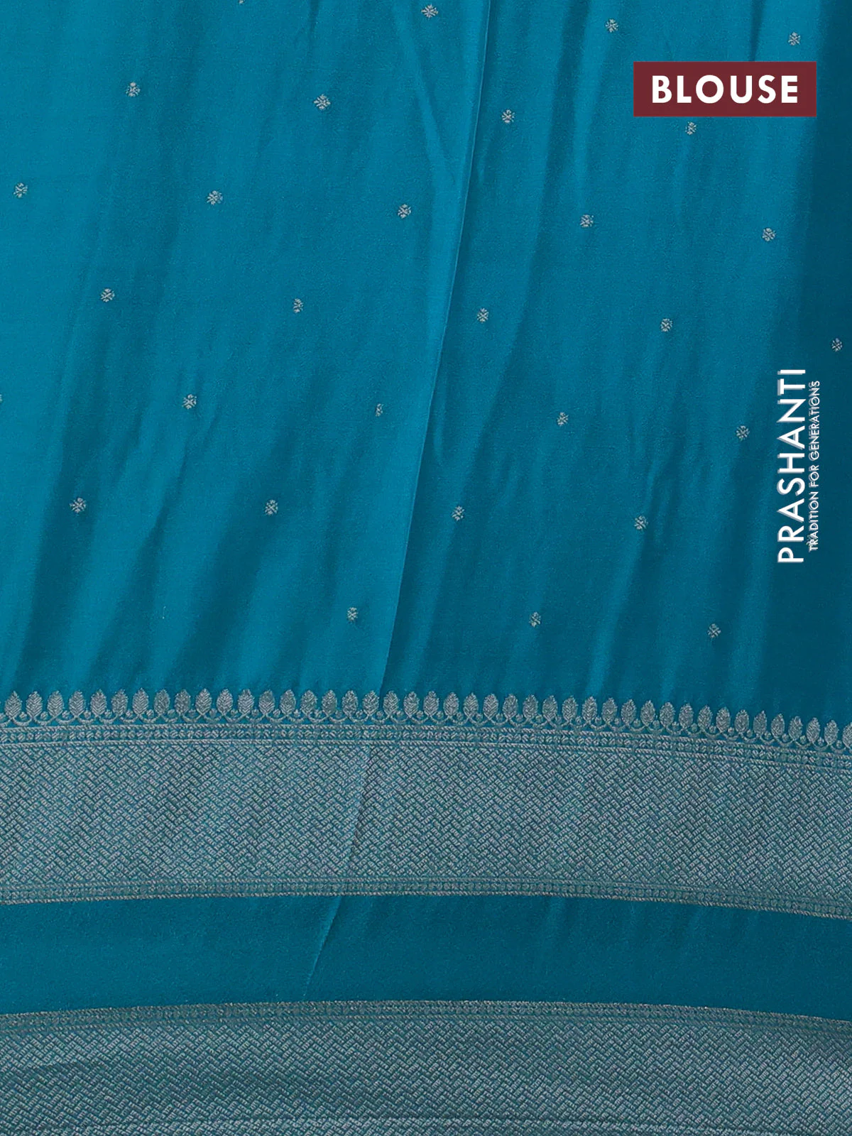 Banarasi semi crepe saree pink and teal blue with allover zari weaves & buttas and rettapet zari woven border - Image 3