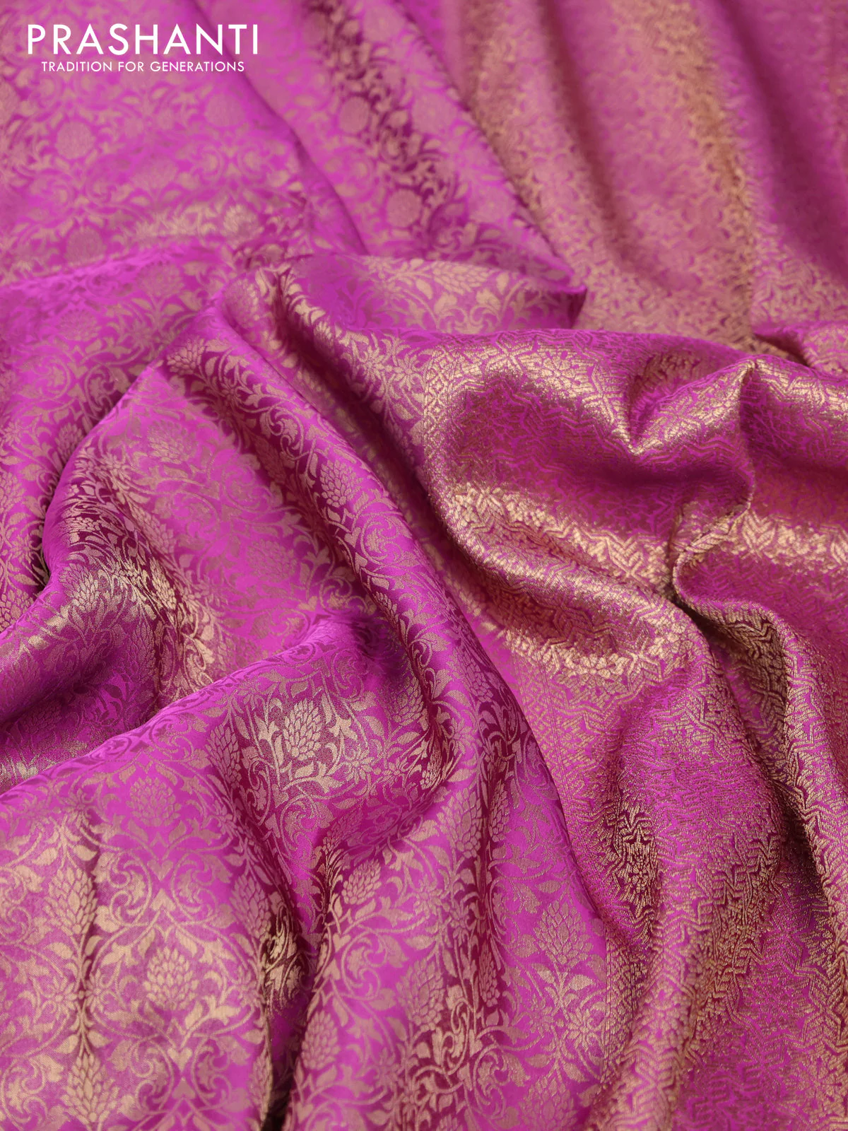 Banarasi semi crepe saree purple shade with allover zari woven brocade weaves and lace work border - Image 3