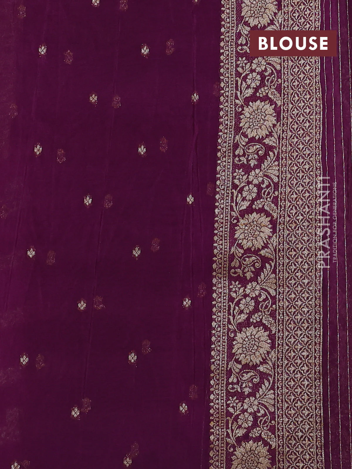 Banarasi semi crepe saree purple with allover thread & zari weaves and zari woven border - Image 3