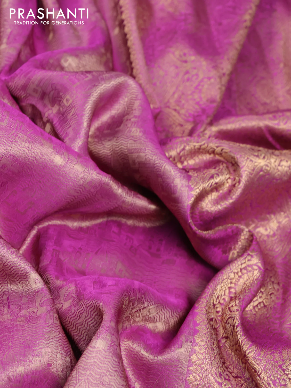 Banarasi semi crepe saree purple with allover zari woven brocade weaves and lace work border - Image 3