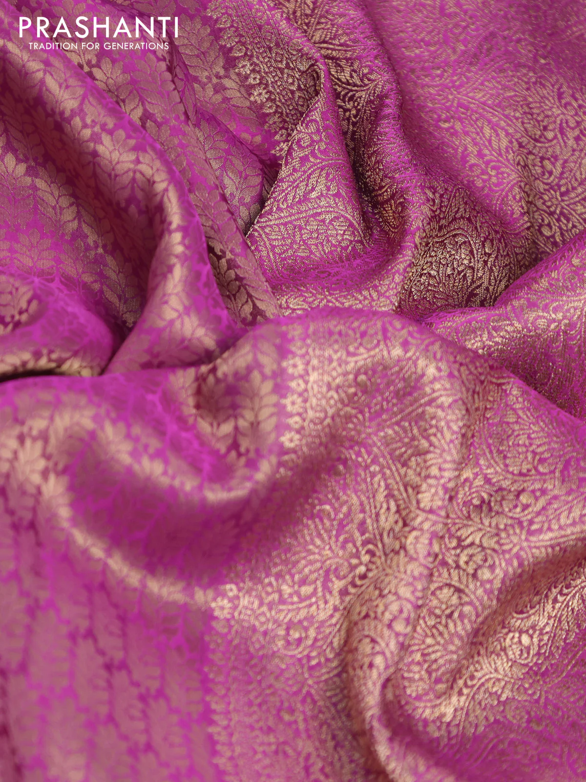 Banarasi semi crepe saree purple with allover zari woven brocade weaves and lace work border - Image 3