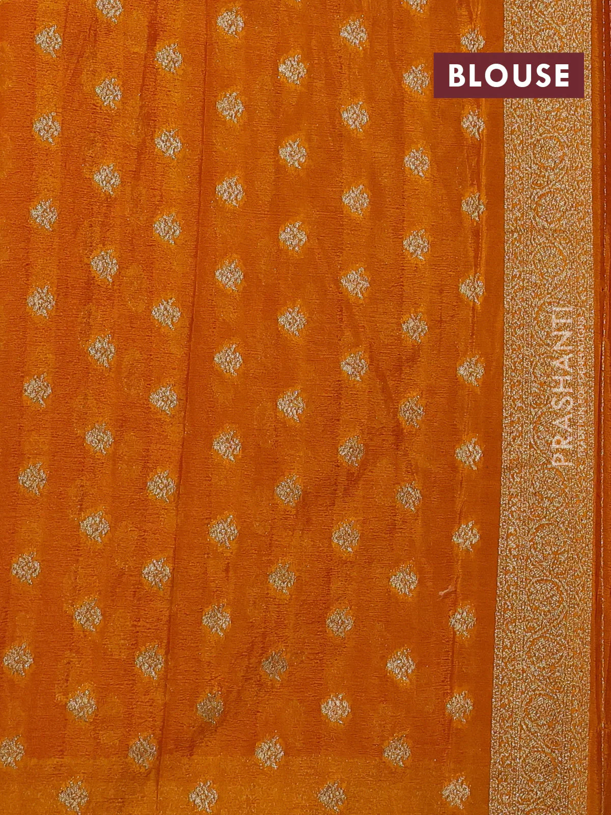Banarasi semi crepe saree red and dark mustard with allover thread & zari woven buttas and woven border - Image 3