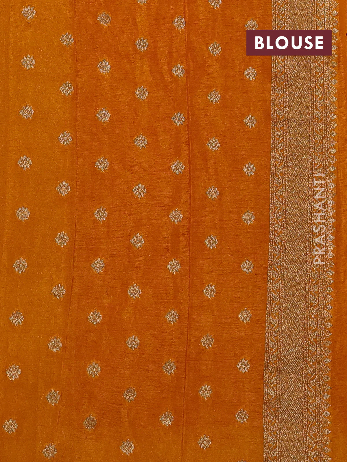 Banarasi semi crepe saree red and dark mustard with allover thread & zari woven buttas and woven border - Image 3