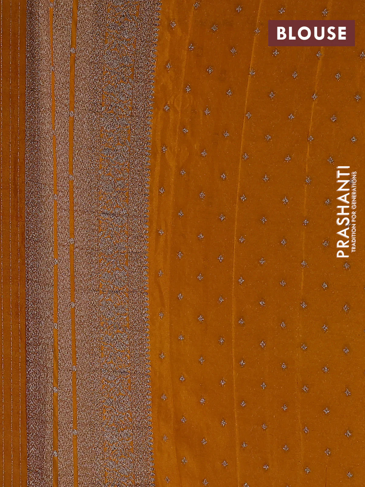 Banarasi semi crepe saree red and dark mustard with allover zari weaves and long zari woven border - Image 3