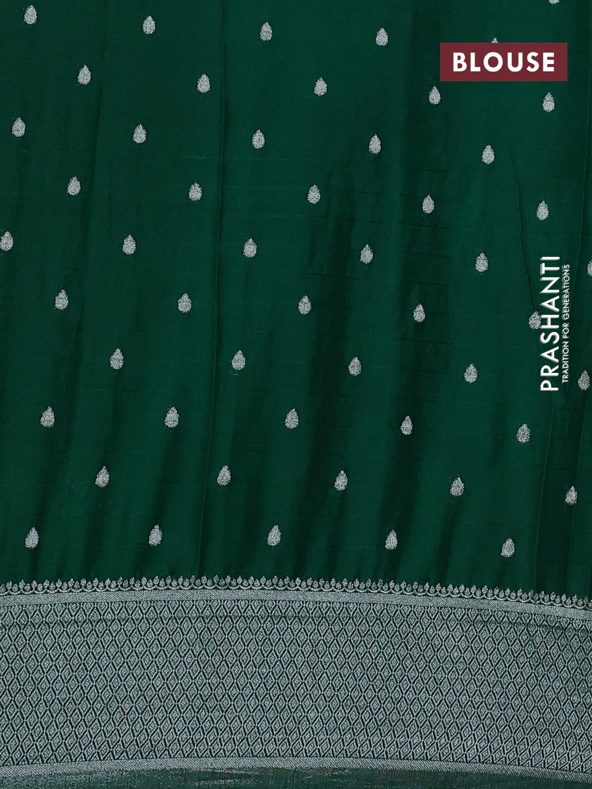 Banarasi semi crepe saree red and green with zari woven buttas and long zari checked pattern border - Image 3