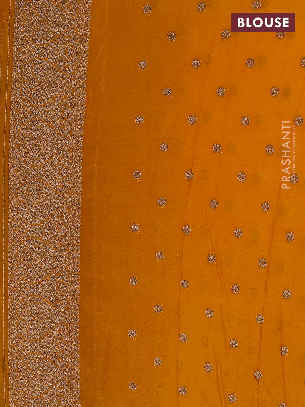 Banarasi semi crepe saree red and mustard yellow with allover zari weaves and zari woven border - Image 3