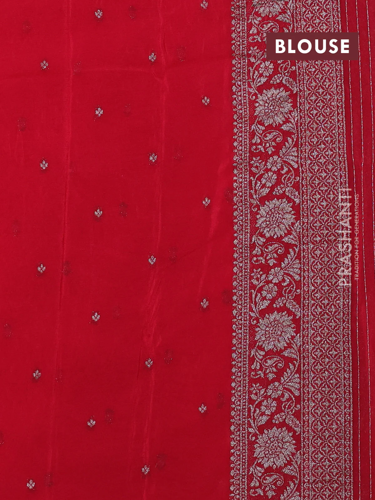 Banarasi semi crepe saree red with allover thread & zari weaves and zari woven border - Image 3