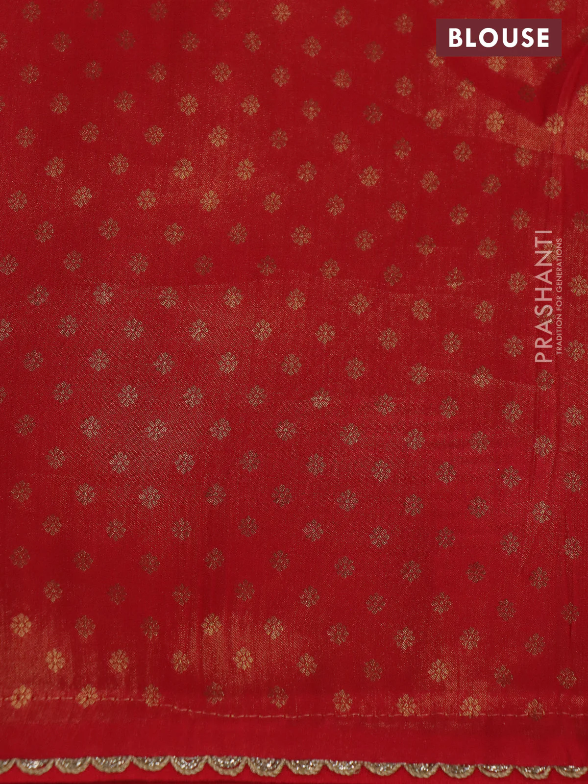 Banarasi semi crepe saree red with allover zari woven brocade weaves and lace work border - Image 4