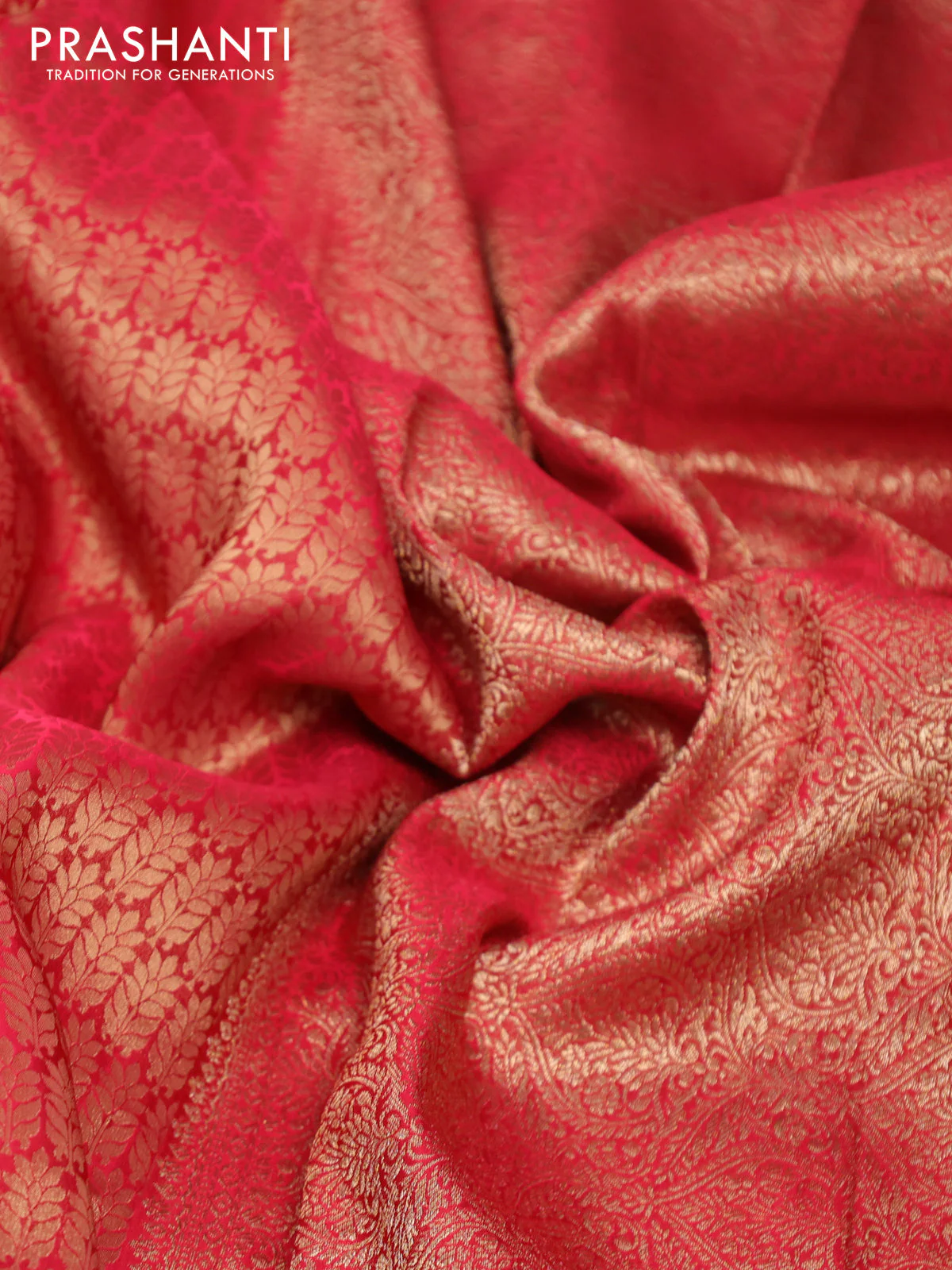 Banarasi semi crepe saree red with allover zari woven brocade weaves and lace work border - Image 3