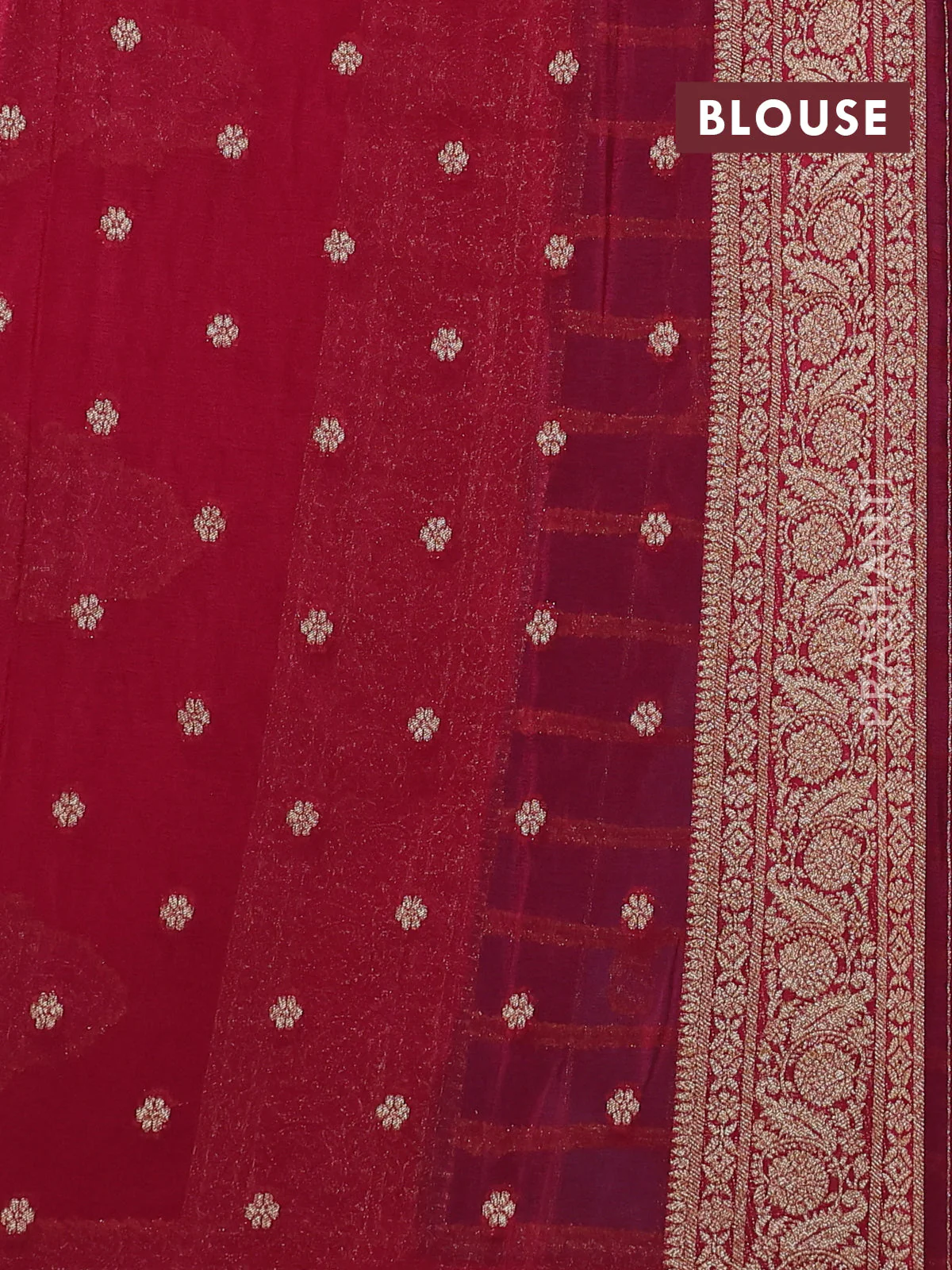 Banarasi semi crepe saree teal blue and maroon with allover zari checks & buttas and zari woven border - Image 3