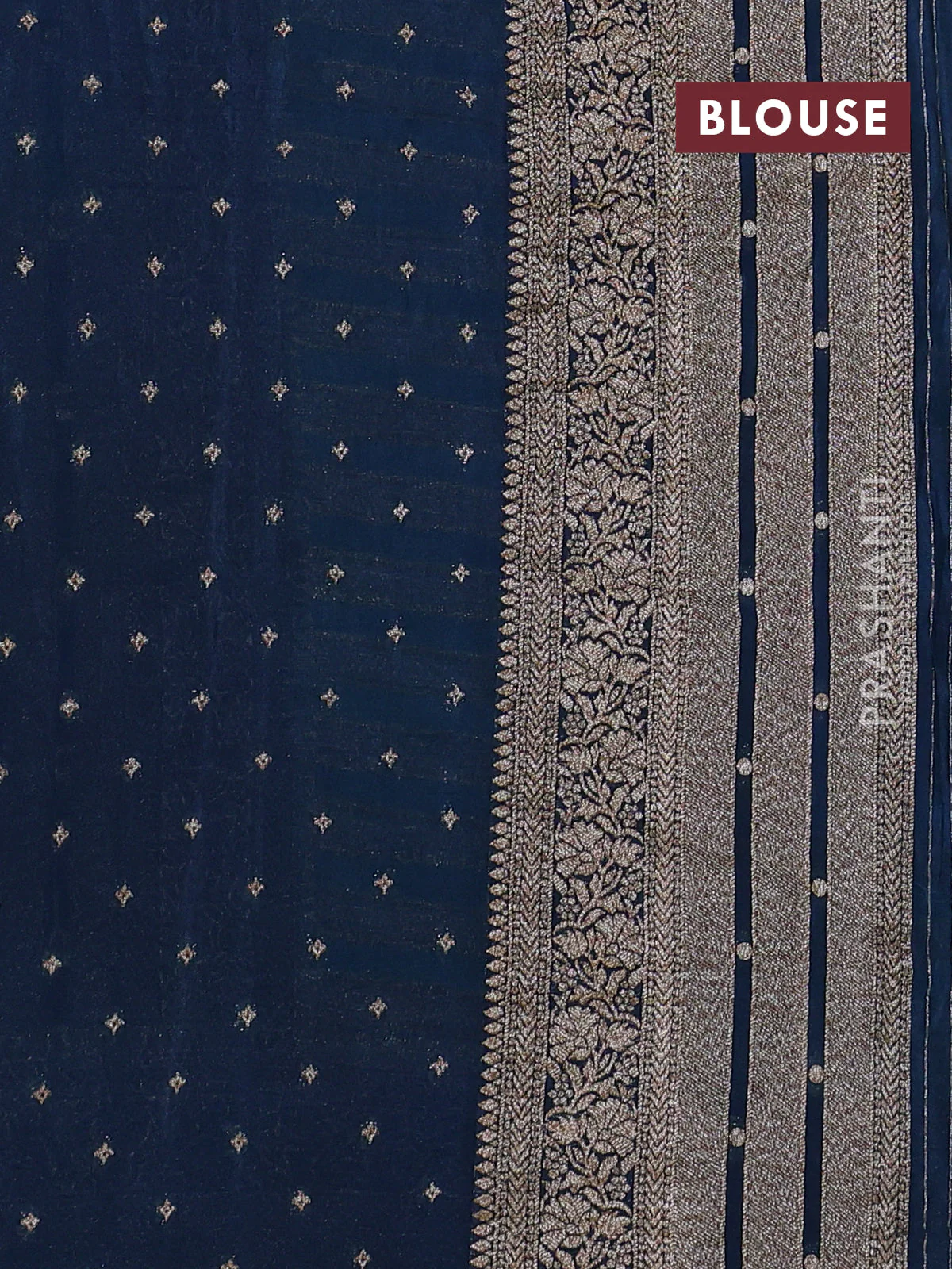 Banarasi semi crepe saree teal blue and peacock blue with allover zari weaves and long zari woven border - Image 3