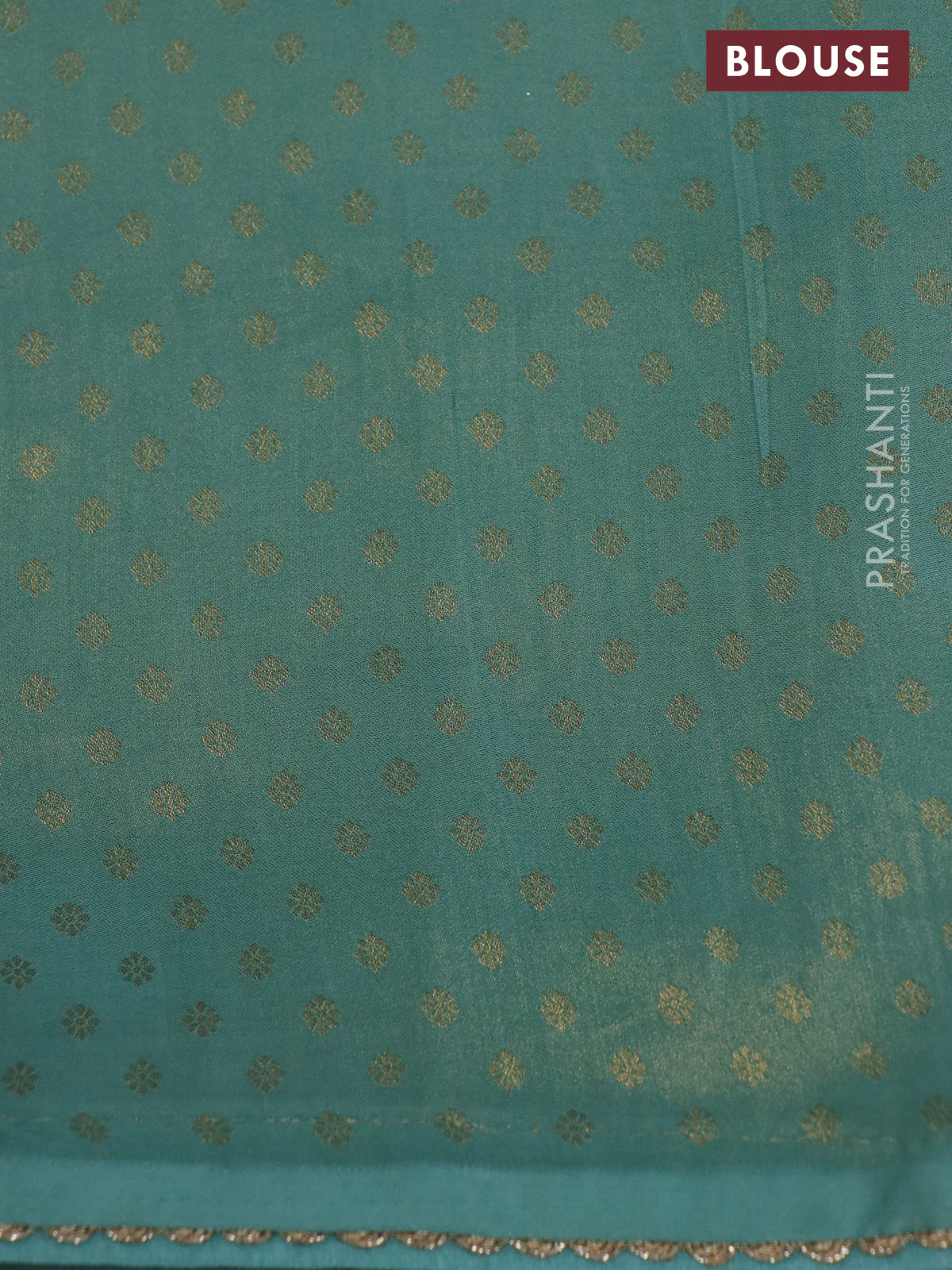 Banarasi semi crepe saree teal blue shade with allover zari woven brocade weaves and lace work border - Image 4