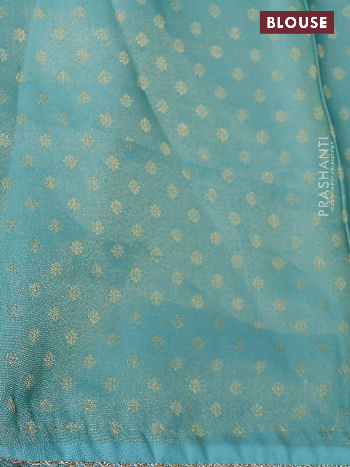 Banarasi semi crepe saree teal blue shade with allover zari woven brocade weaves and lace work border - Image 4