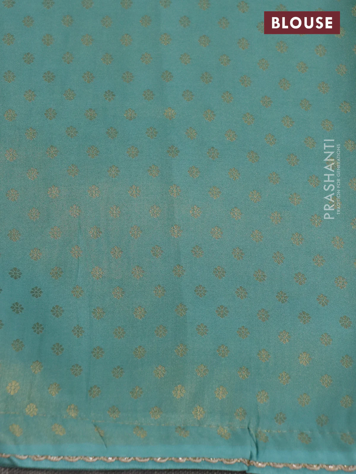 Banarasi semi crepe saree teal blue shade with allover zari woven brocade weaves and lace work border - Image 4