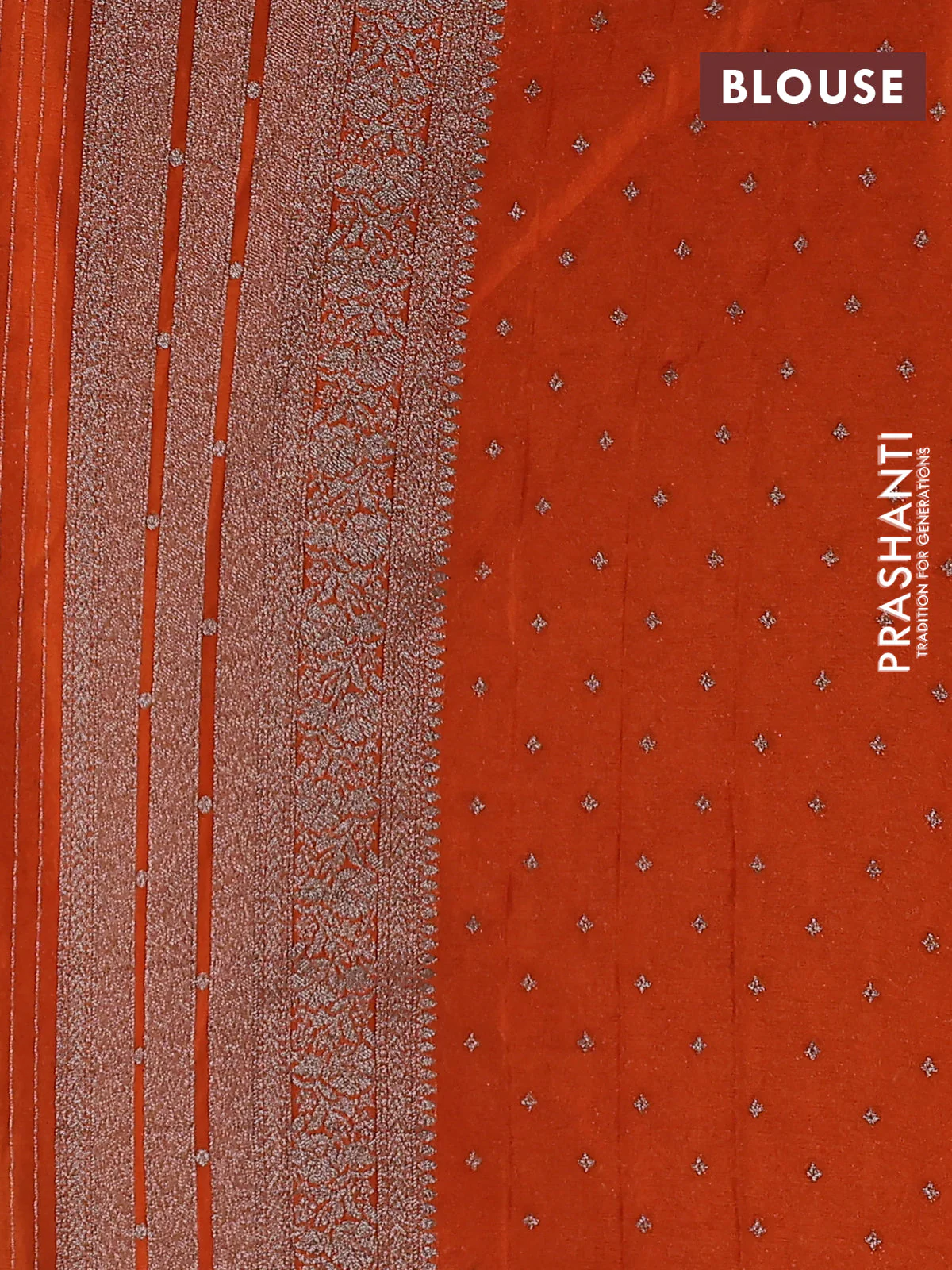 Banarasi semi crepe saree wine shade and orange with allover zari weaves and long zari woven border - Image 3