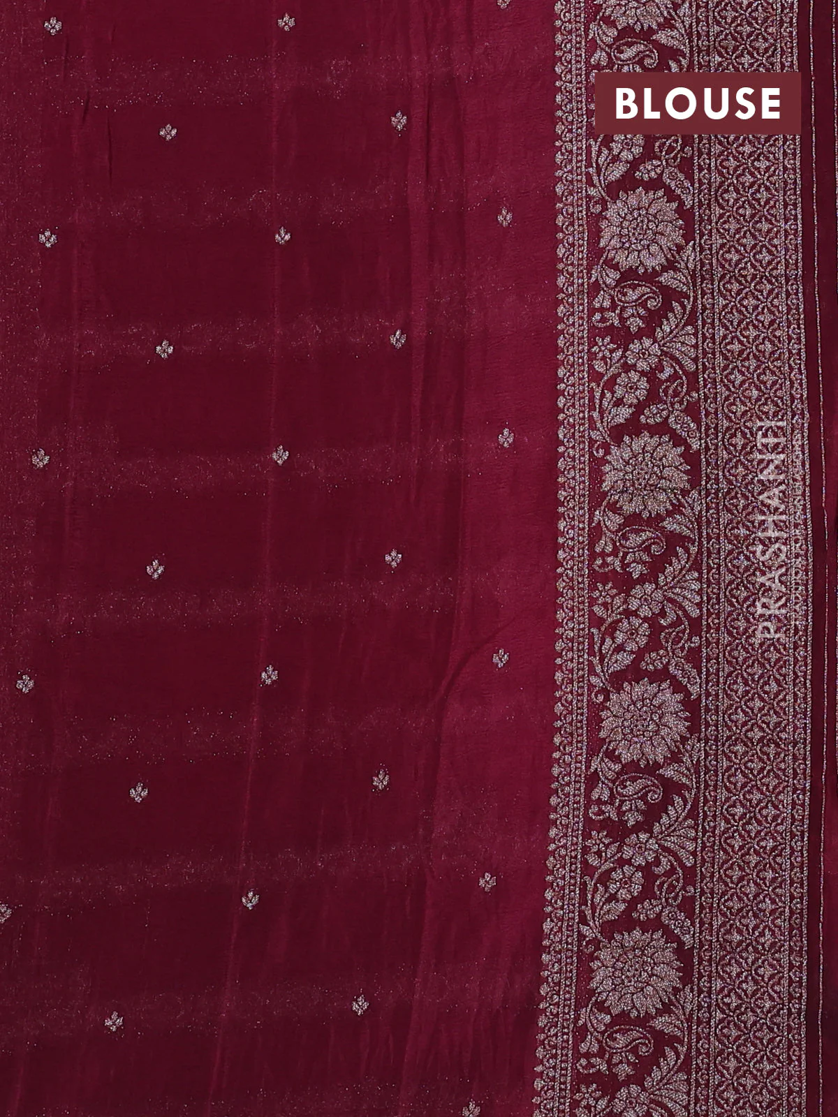 Banarasi semi crepe saree wine shade with allover thread & zari weaves and zari woven border - Image 3