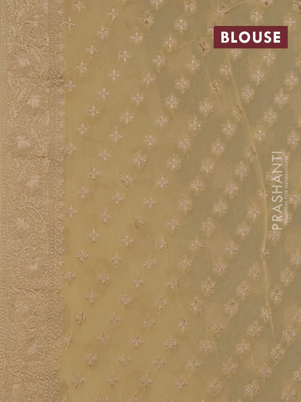 Banarasi semi georgette saree beige with allover floral zari buttas and zari woven border - Image 3