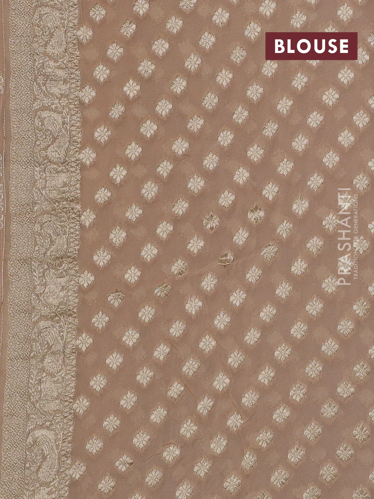 Banarasi semi georgette saree beige with allover zari weaves & bandhani thread buttas and zari woven border - Image 3
