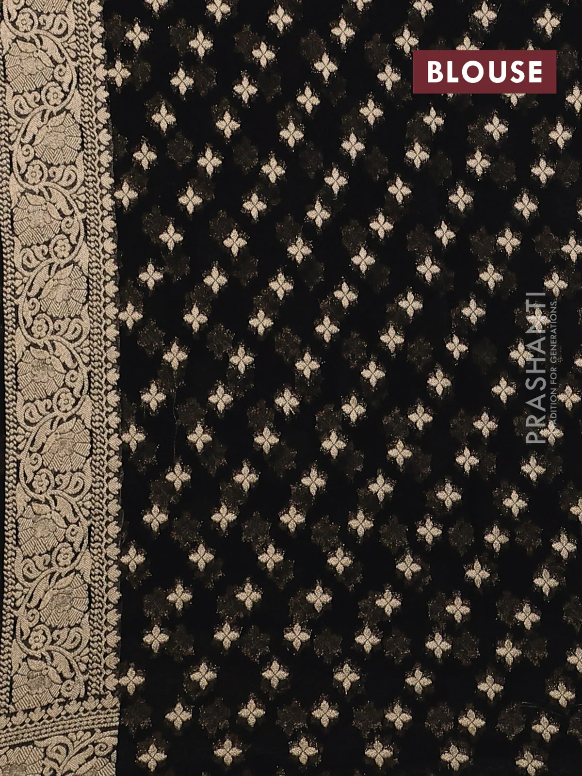Banarasi semi georgette saree black with allover floral zari buttas and zari woven border - Image 3