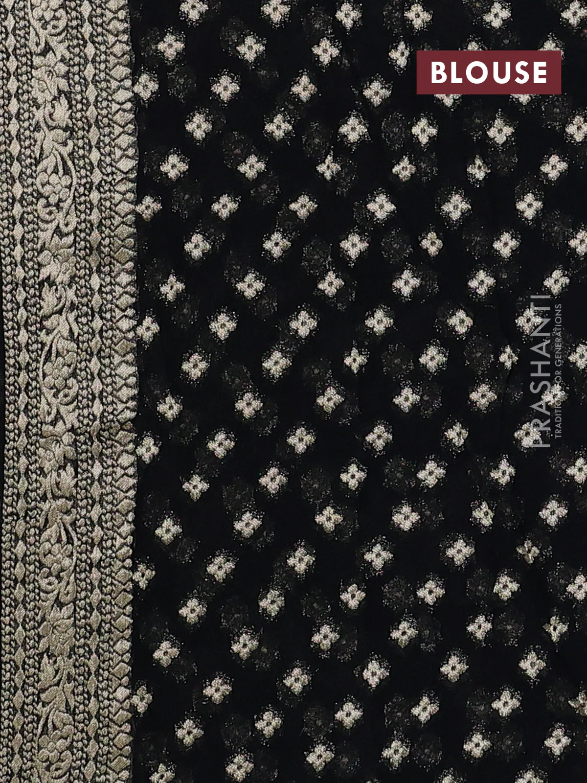 Banarasi semi georgette saree black with allover zari weaves & bandhani thread buttas and zari woven border - Image 3