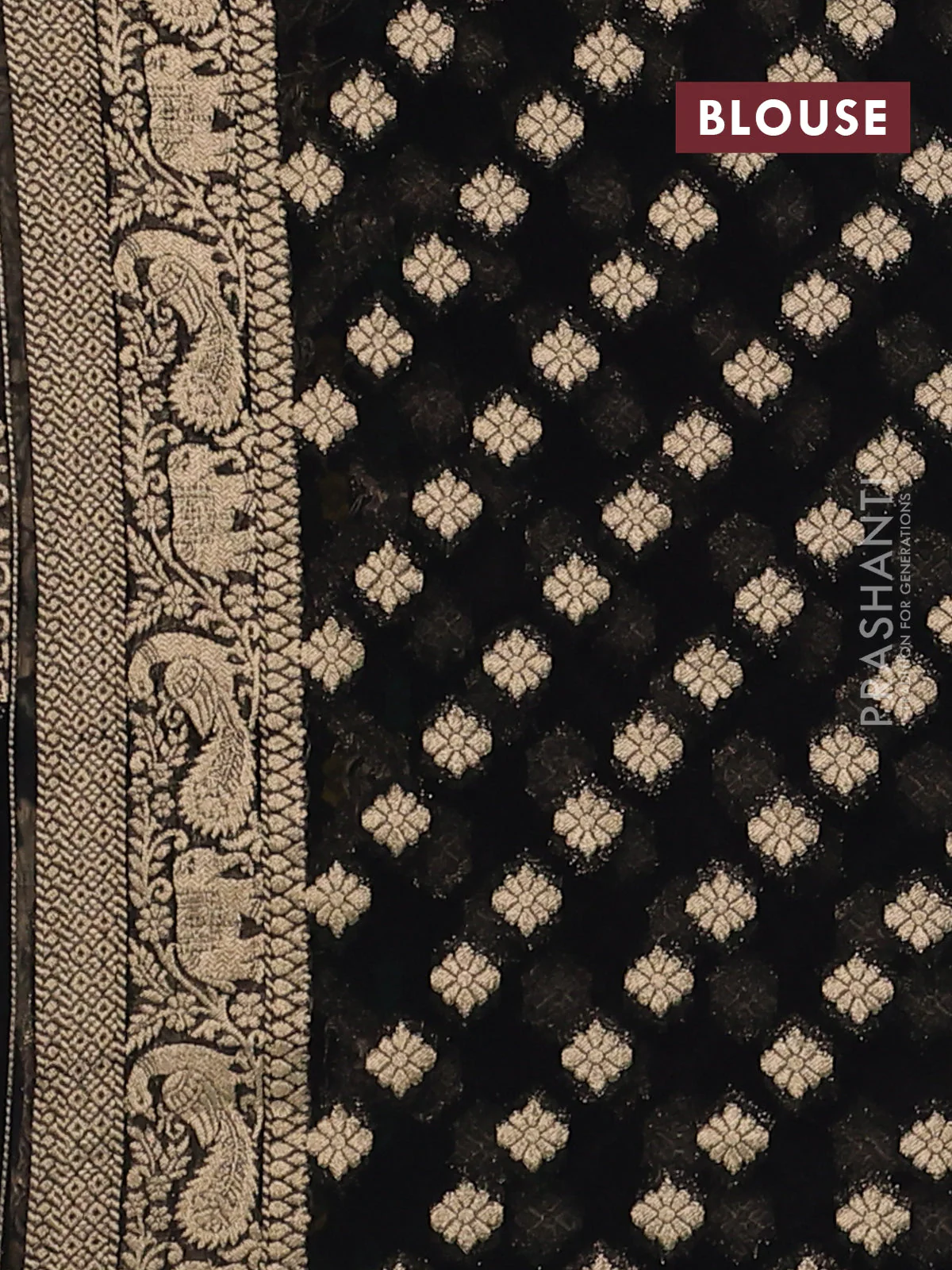 Banarasi semi georgette saree black with allover zari weaves & bandhani thread buttas and zari woven border - Image 3