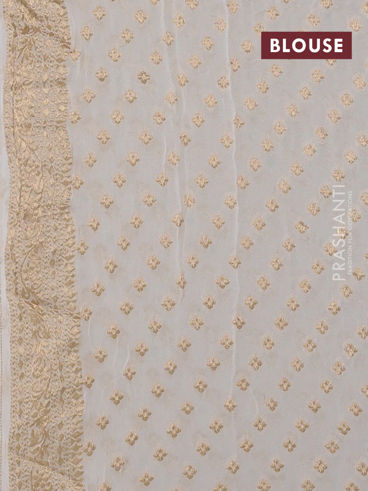 Banarasi semi georgette saree cream with allover zari weaves & bandhani thread buttas and zari woven border - Image 3