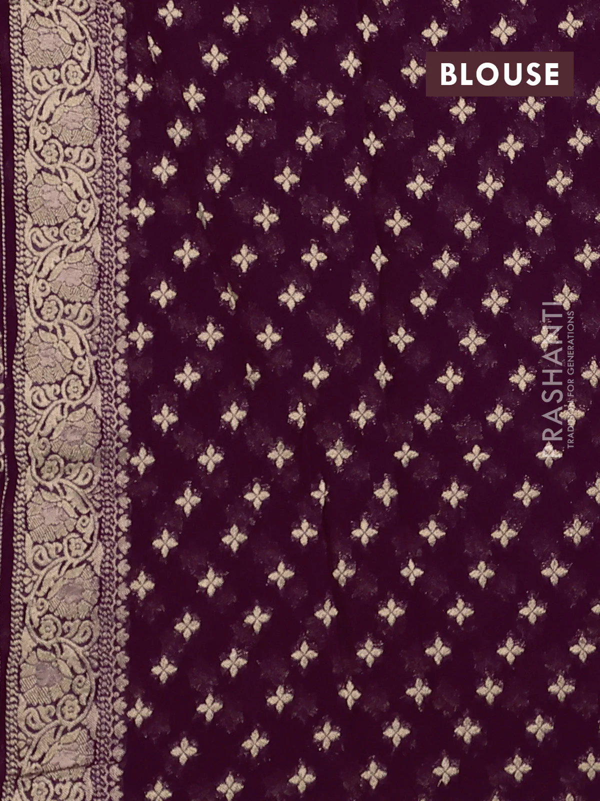 Banarasi semi georgette saree deep purple with allover floral zari buttas and zari woven border - Image 3