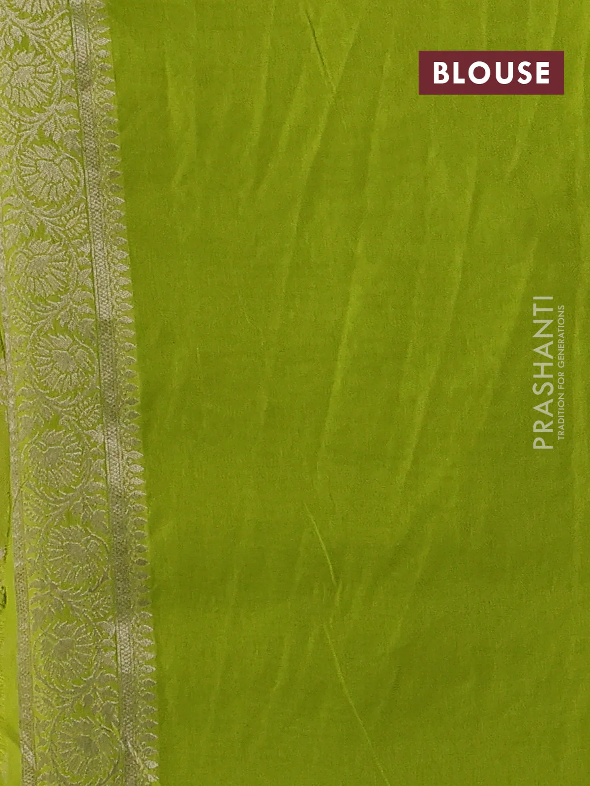 Banarasi semi georgette saree light green with allover zari woven floral brocade weaves and zari woven border - Image 3