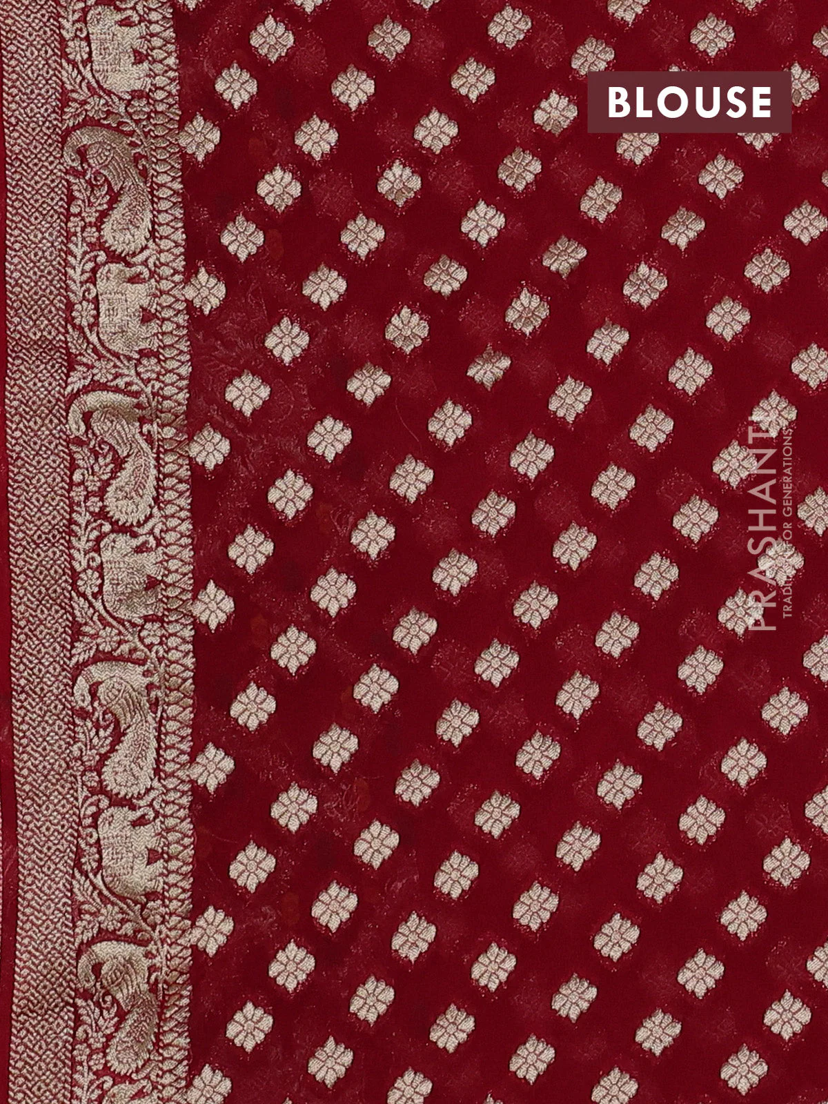 Banarasi semi georgette saree maroon with allover zari weaves & bandhani thread buttas and zari woven border - Image 3