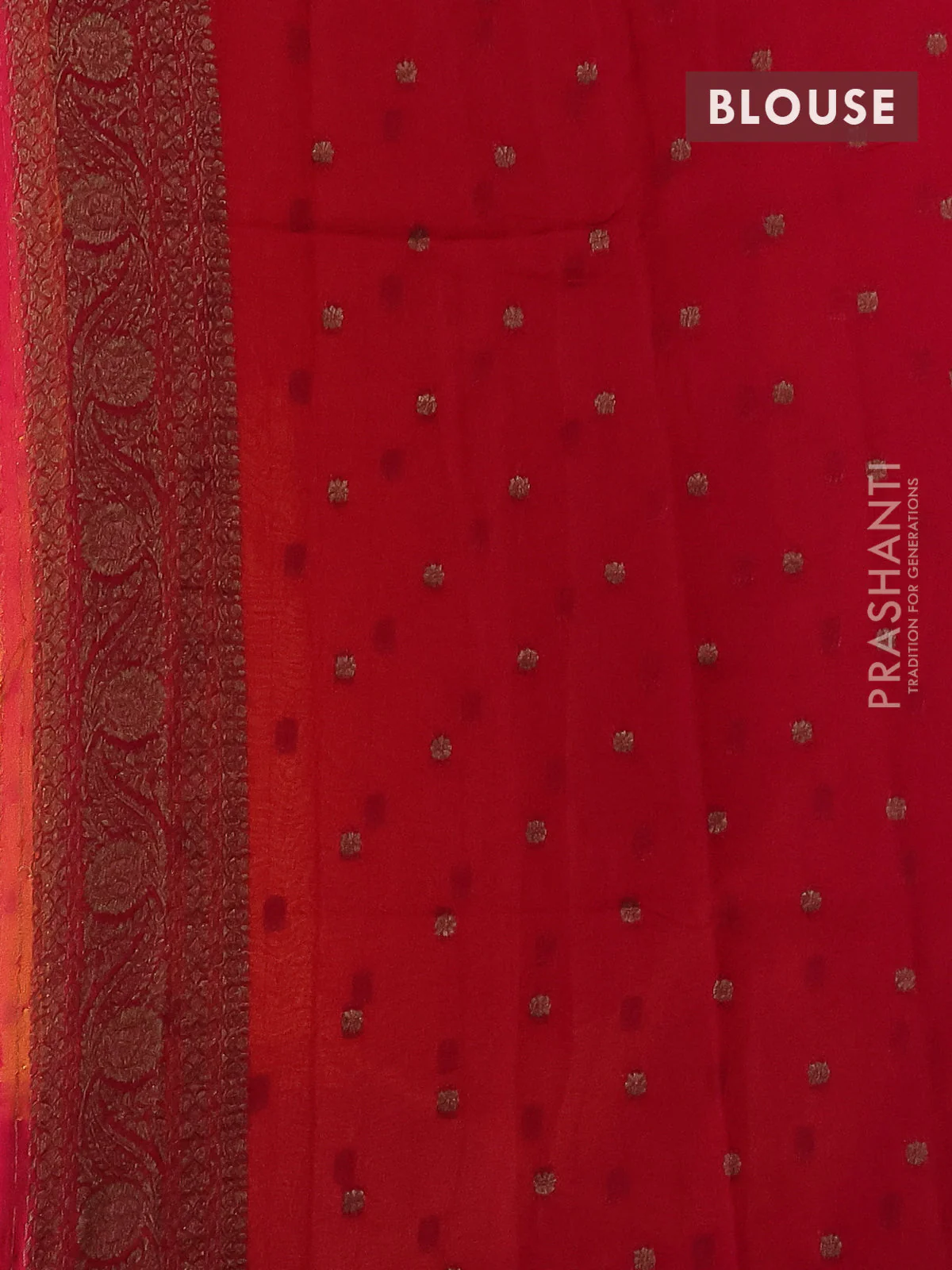 Banarasi semi georgette saree mustard yellow and pink with allover thread & zari woven buttas and woven border - Image 3