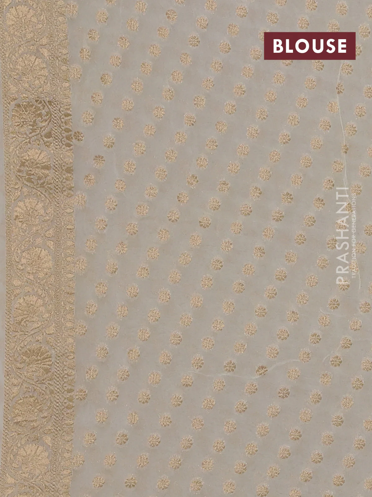 Banarasi semi georgette saree off white with allover zari woven buttas and zari woven border - Image 3