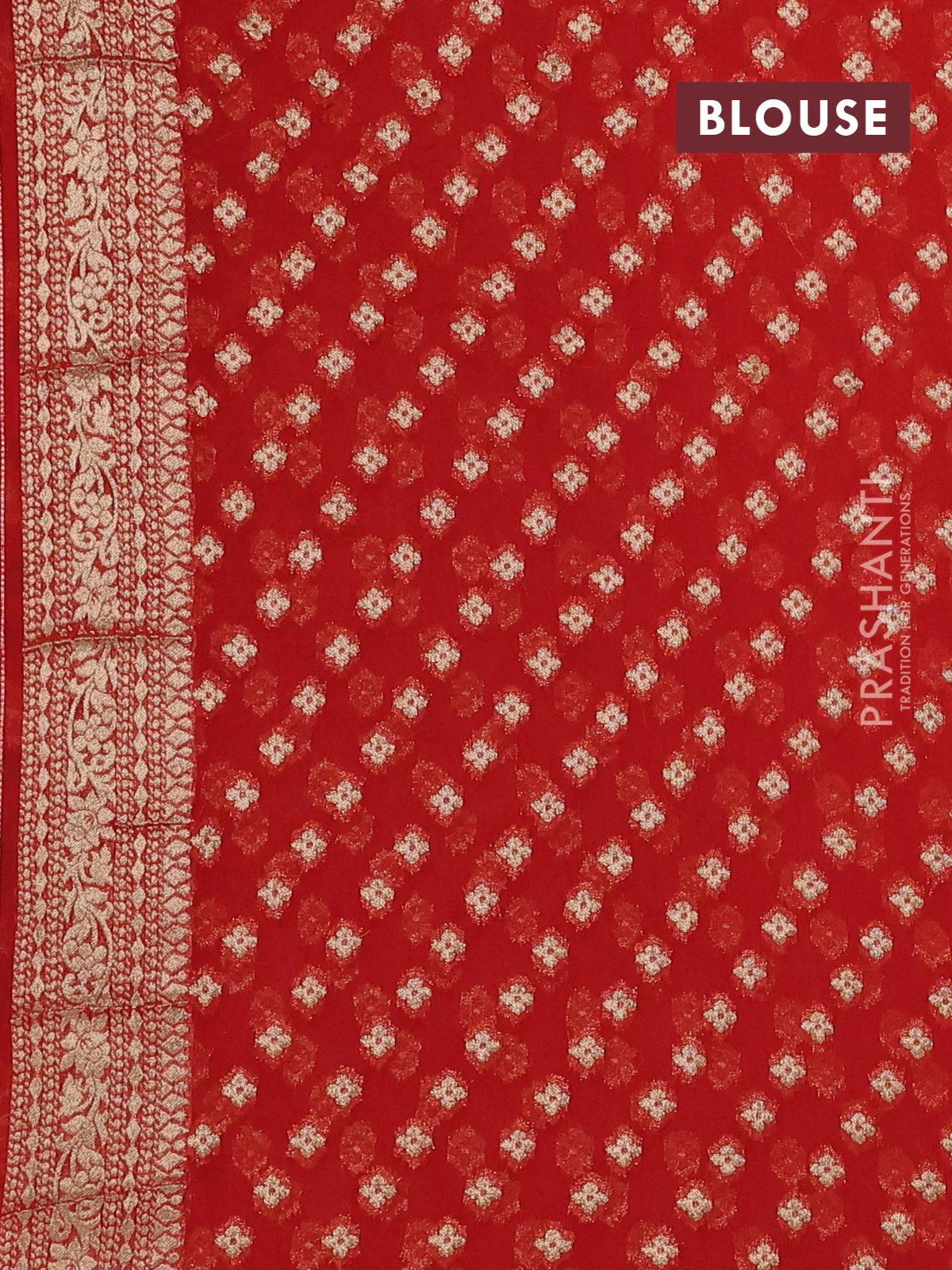 Banarasi semi georgette saree orange with allover zari weaves & bandhani thread buttas and zari woven border - Image 3