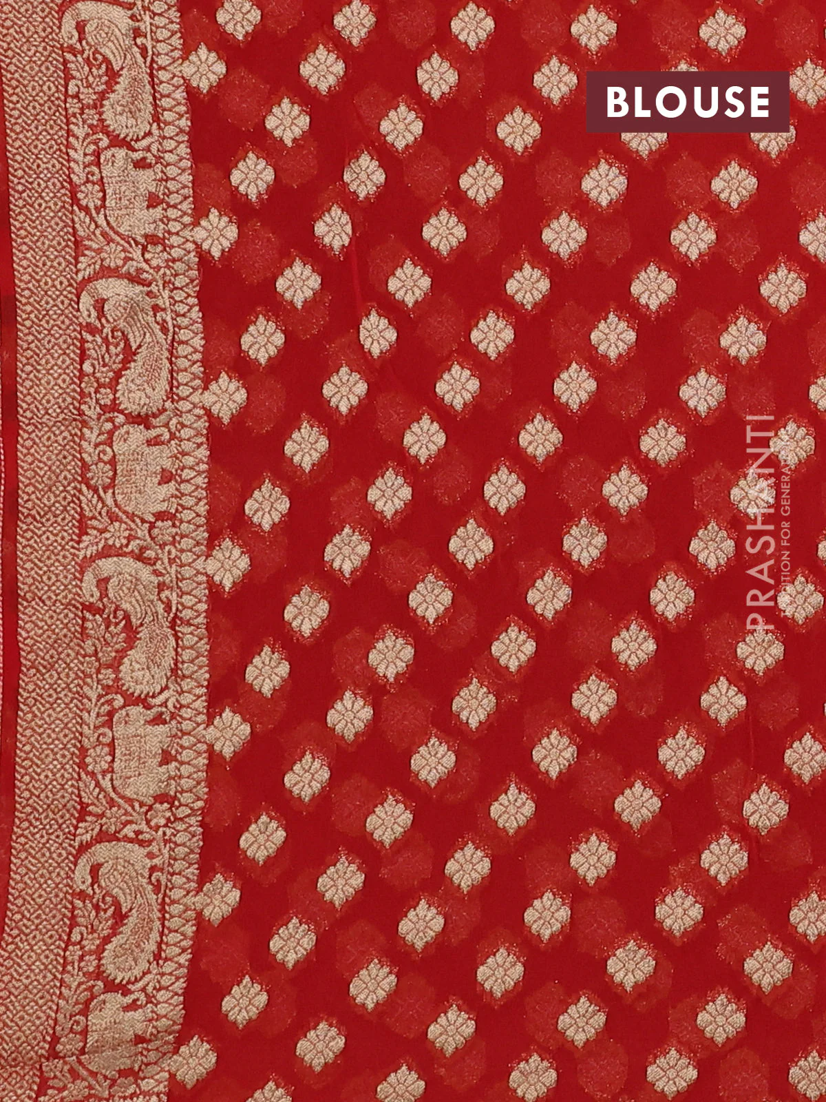 Banarasi semi georgette saree orange with allover zari weaves & bandhani thread buttas and zari woven border - Image 3