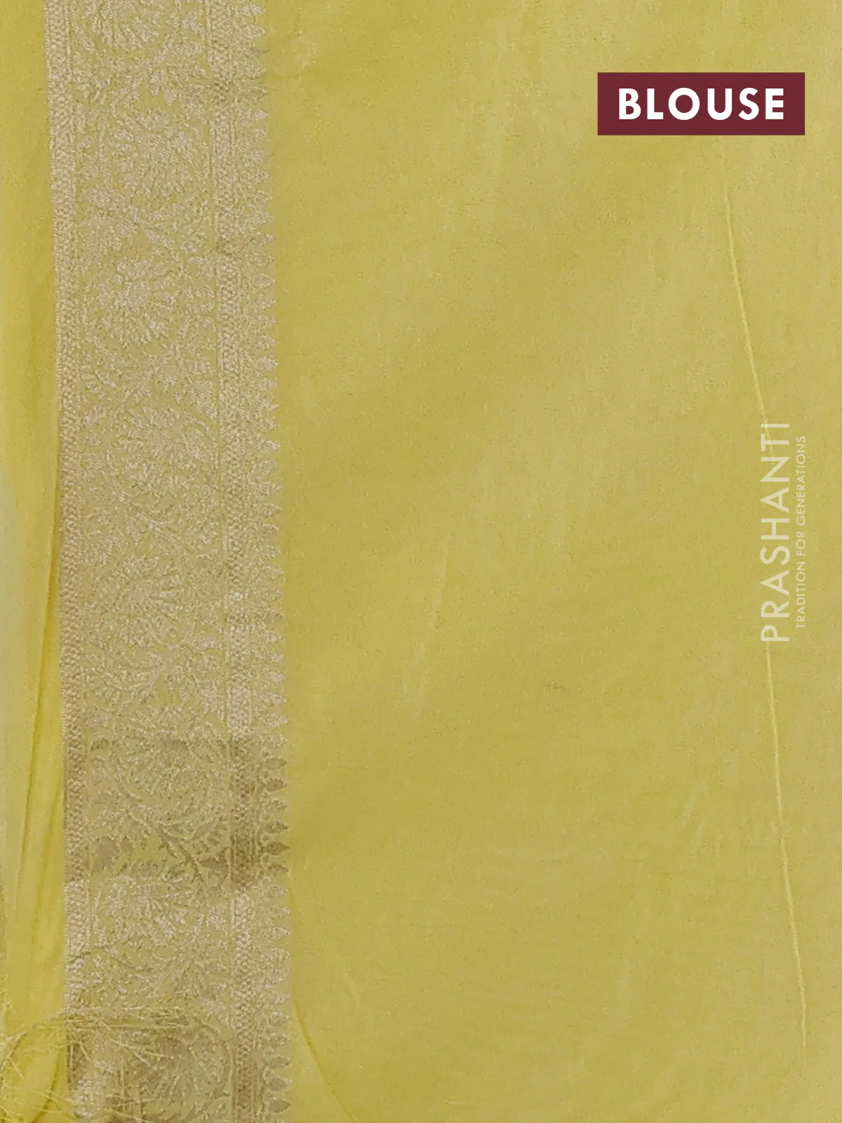 Banarasi semi georgette saree pale yellow with allover zari woven floral brocade weaves and zari woven border - Image 3