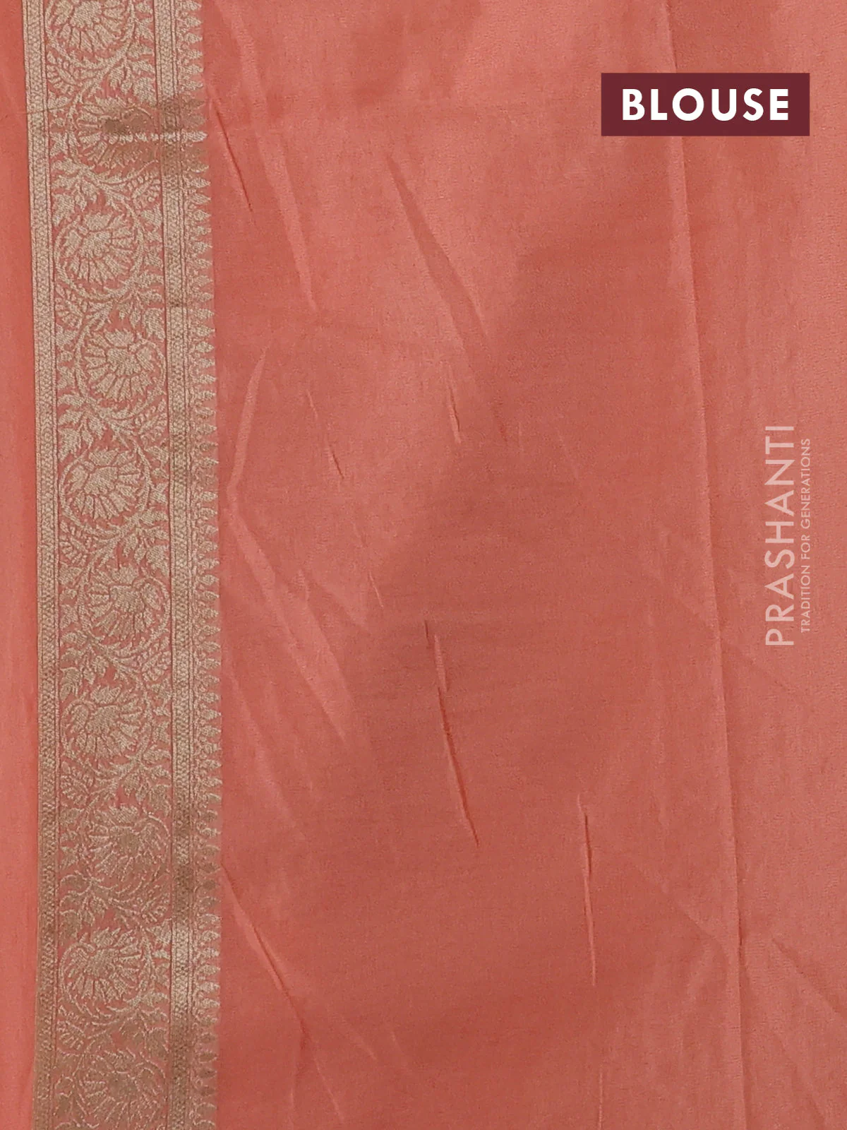 Banarasi semi georgette saree peach orange with allover zari woven floral brocade weaves and zari woven border - Image 3