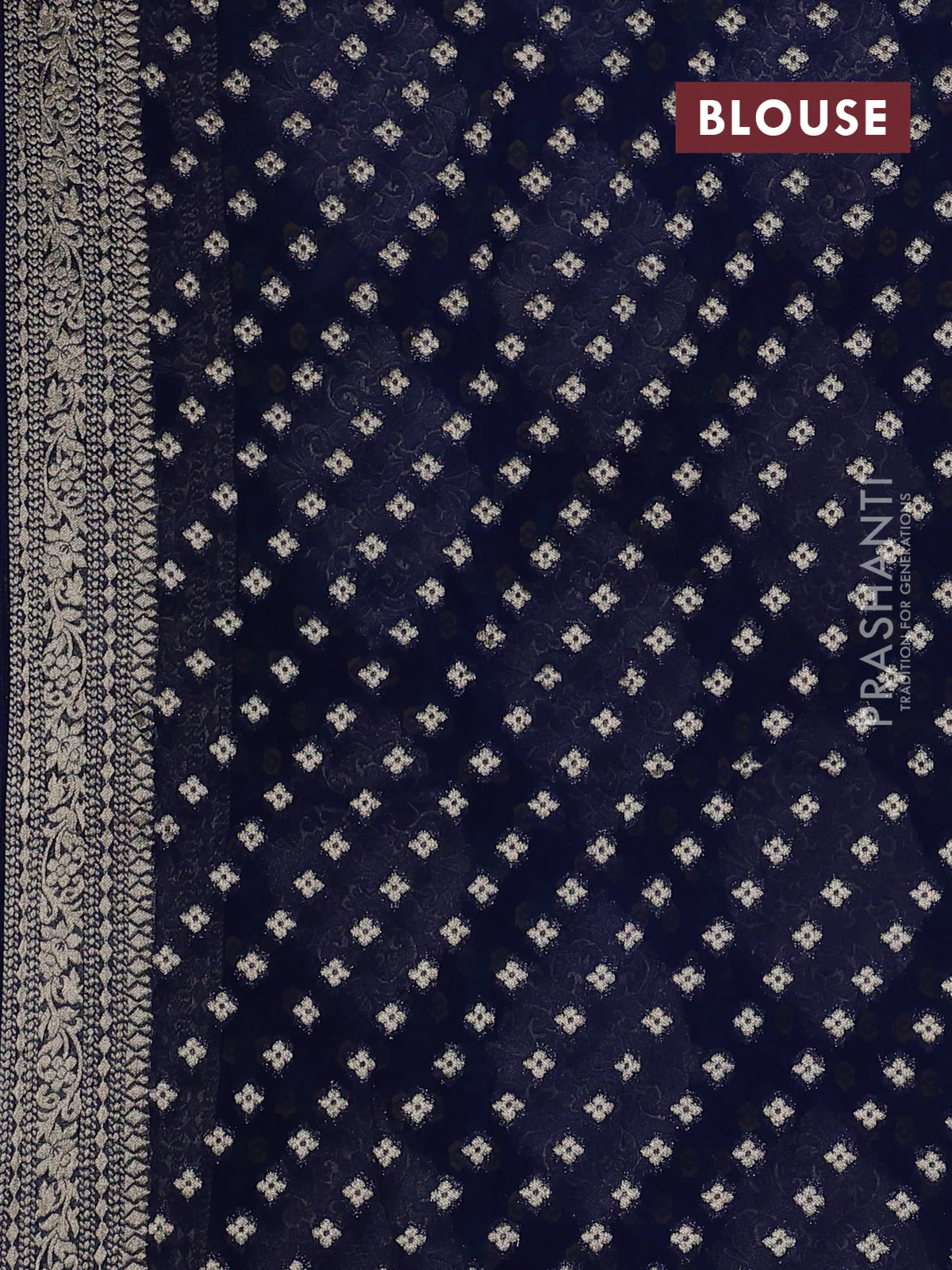 Banarasi semi georgette saree peacock blue with allover zari weaves & bandhani thread buttas and zari woven border - Image 3