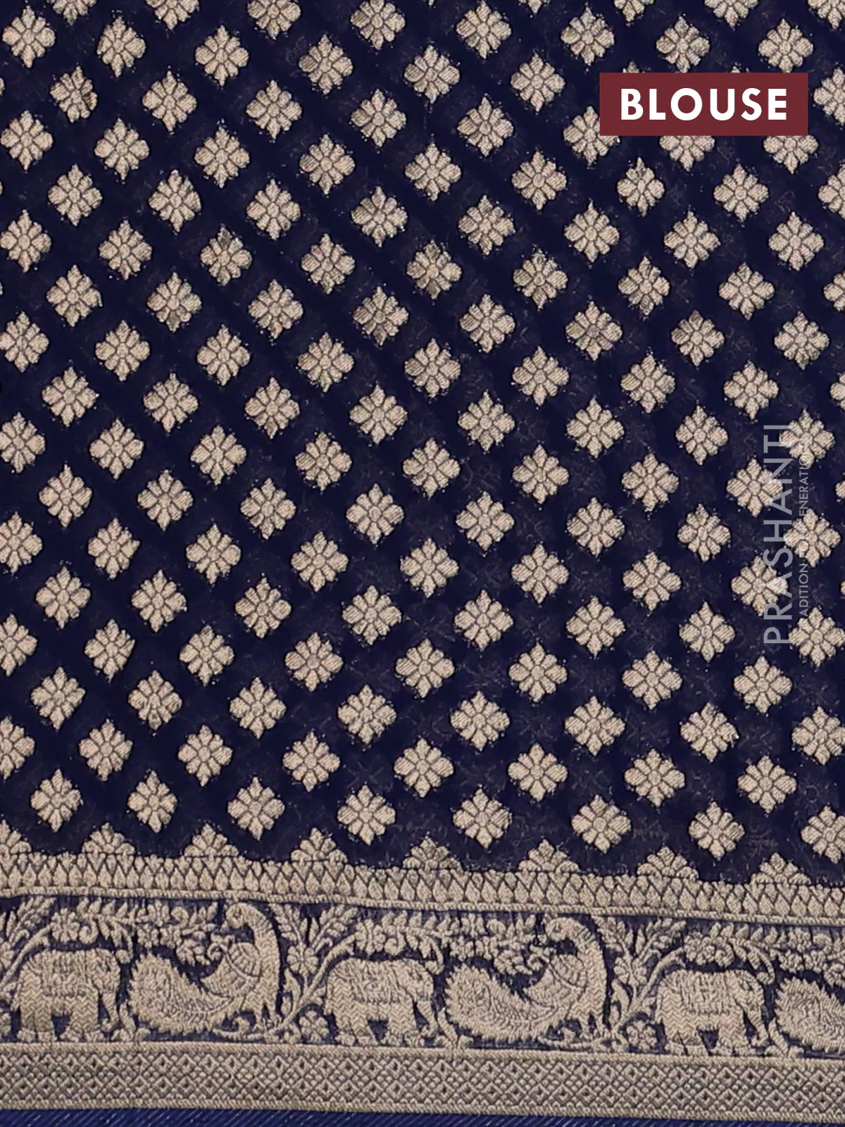 Banarasi semi georgette saree peacock blue with allover zari weaves & bandhani thread buttas and zari woven border - Image 3